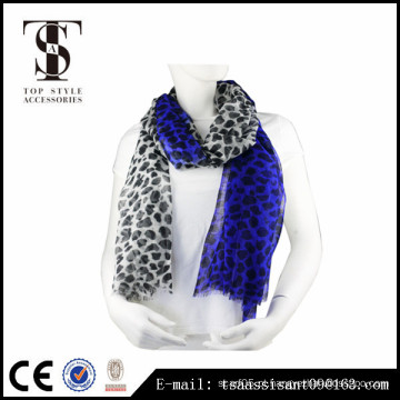 Animal impressão cachecol azul leopardo impressão poliéster lenço